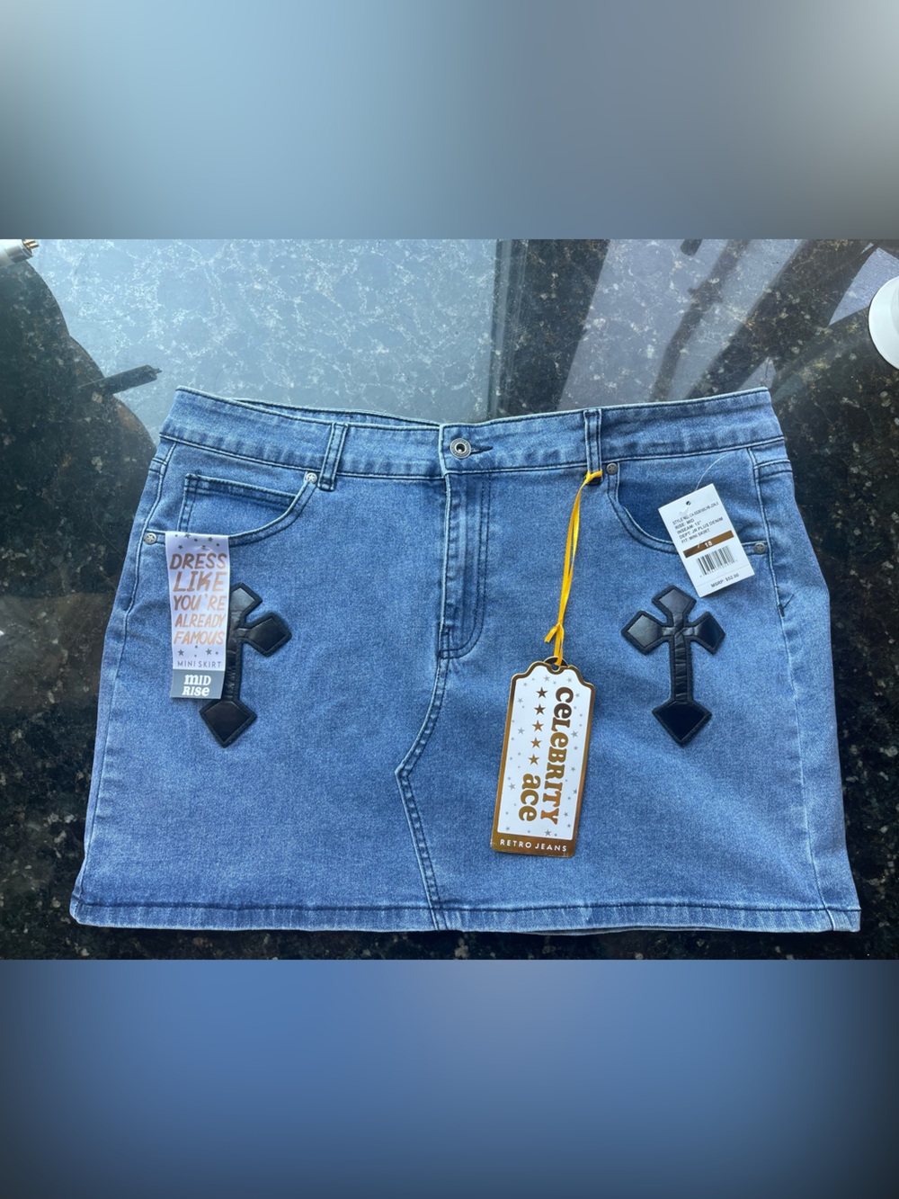 Celebrity Accents Denim Mini Skirt in Medium Blue